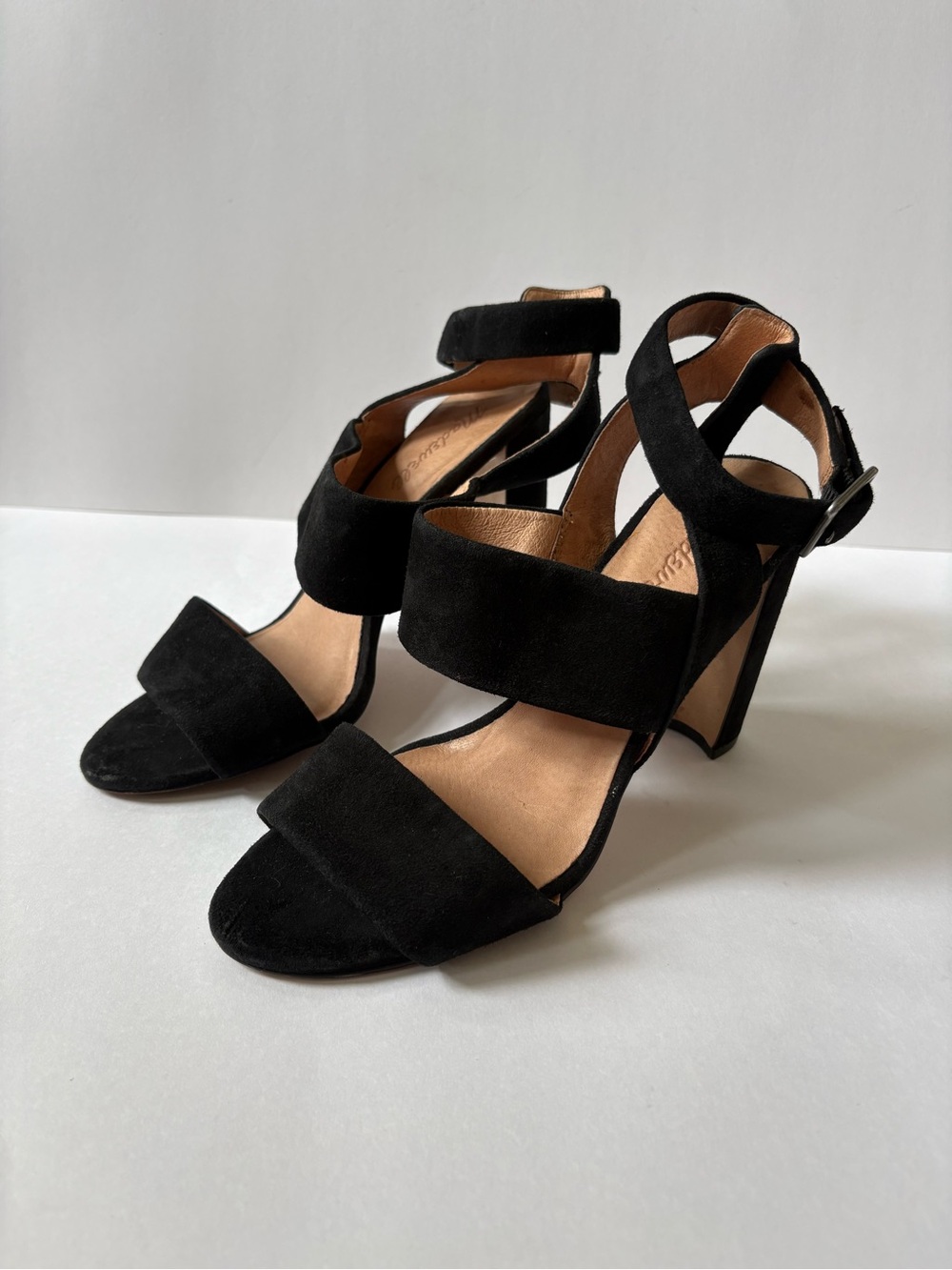 Madewell The Octavia Black Suede Leather Sandal Dressy Strappy Block Heel 7.5
